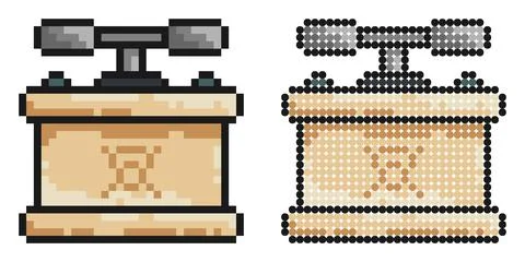 Pixel icon. Box with handles for detonating dynamite charge at mining site... Illustrazione stock