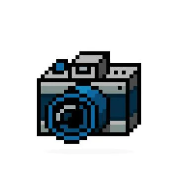 Pixel icon classic camera image. Vector illustration of cross stitch pattern. Stock Illustration