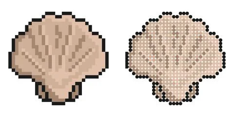Pixel icon. Closed sea shell. Scallop, edible shellfish and seafood. Simple.. Illustrazione stock