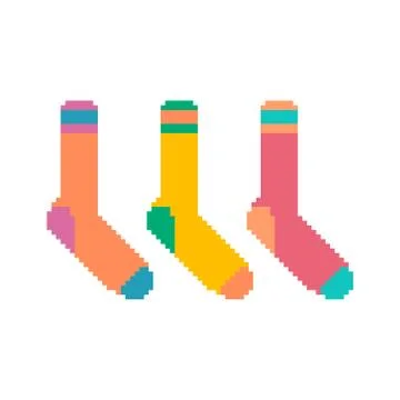 Pixel icon. Color socks logo. Pixelated sock icon set. Stock Illustration