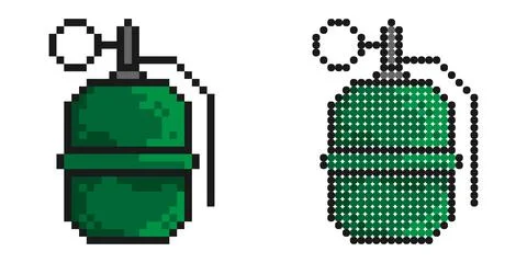 Pixel icon. Combat offensive defensive grenade with ring. Explosive objects.. Illustrazione stock