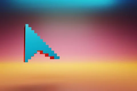 Pixel icon Cursor. Beautiful Blue Cursor icons symbol on multicolor bright ba Stock Illustration