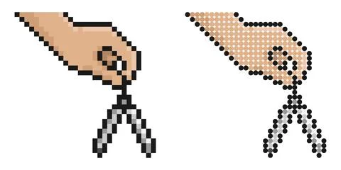 Pixel icon. Drawing compass, divider for sketching In hand of engineer or d.. Stock Illustration