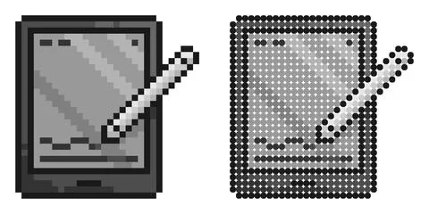 Pixel icon. Electronic pen digitally signs tablet screen. Using digital sig.. イラスト素材