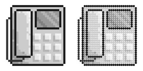 Pixel icon. Fixed wired office telephone with buttons. Communication betwee.. Illustration