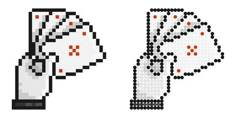 Pixel icon. Hand holds playing cards. Professional gambling poker in casino.. Stock Illustration