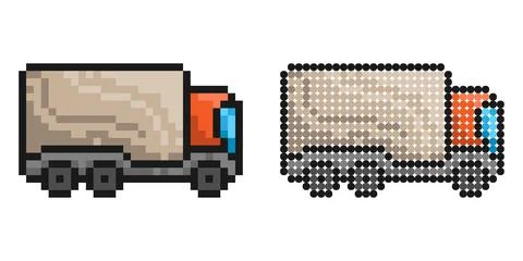 Pixel icon. Heavy construction equipment truck, garbage truck. Industrial m.. Stock Illustration