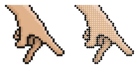 Pixel icon. Human hand shows hitting the ball. Gesture of playing with smal.. Stock Illustration