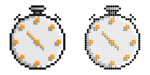 Pixel icon. Mechanical stopwatch dial with hands. Countdown, speed measurem.. Stock Illustration