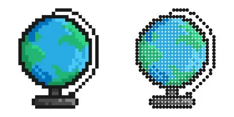 Pixel icon. Planet earth model globe for training. Studying geography at sc.. Stock-Illustration