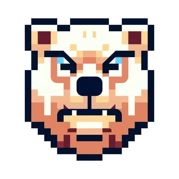 Pixel icon with a portrait of a brown bear that is angry and growls on a wh.. Stock Illustration