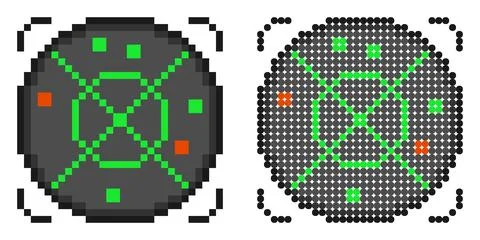 Pixel icon. Radar screen with small red points. Civil Aviation Safety. Airp.. Illustrazione stock