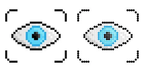 Pixel icon. Retinal scanner for user identification. Simple retro game vect.. Illustrazione stock