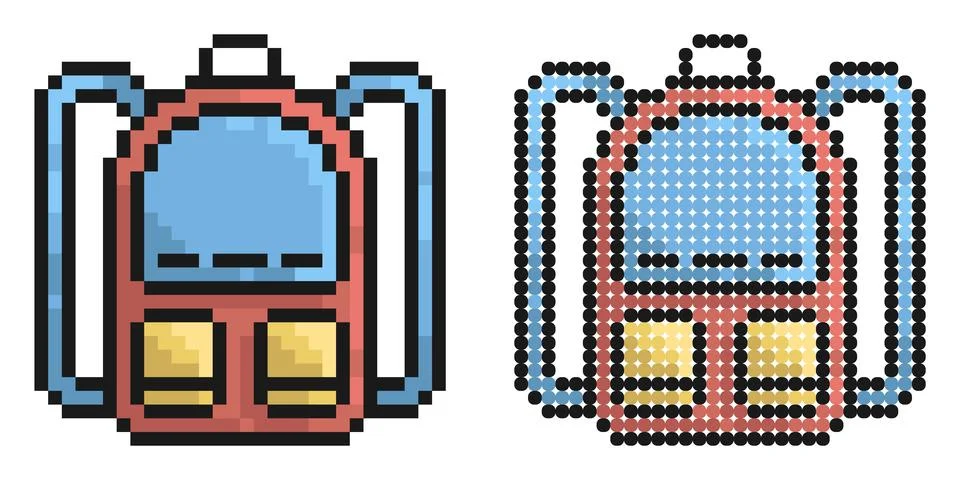 Pixel icon. School backpack. September 1, beginning of school year. Student.. Stock Illustration