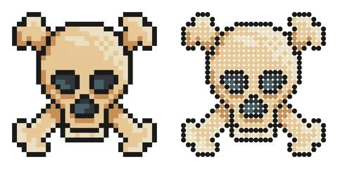Pixel icon. Skull with crossbones, symbol of danger and threat to life and .. Stock Illustration