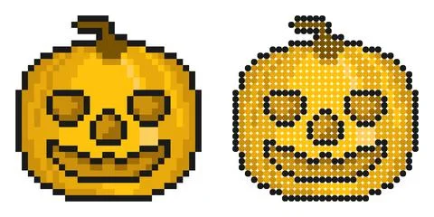 Pixel icon. Spooky Pumpkin fruit. Autumn Halloween pumpkins. Simple retro g.. Stock Illustration
