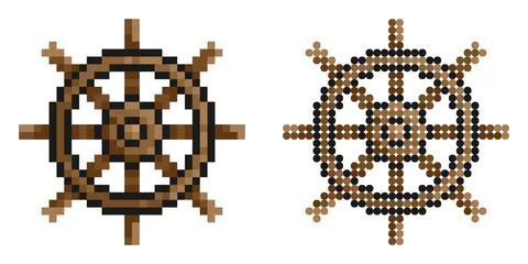 Pixel icon. Steering wheel ship icon, fishing boat. Yacht management at sea.. Stock-Illustration