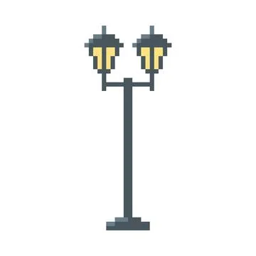 Pixel icon of vintage lamppost with two lampshades. Stock Illustration