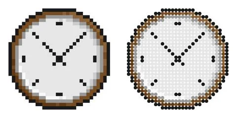 Pixel icon. Wall Clock with minute and hour hands. Mechanical watch for mea.. Stock Illustration