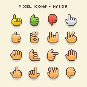 Pixel icons-hands Stock Illustration