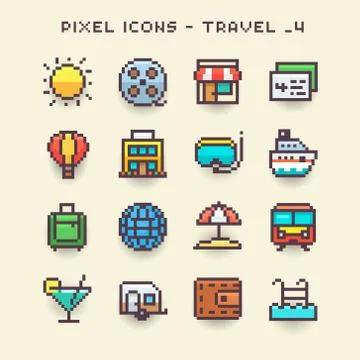 Pixel icons-travel Stock Illustration