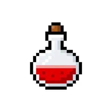 Pixel illustration of glass bottle with red liquid inside. Stock Illustration