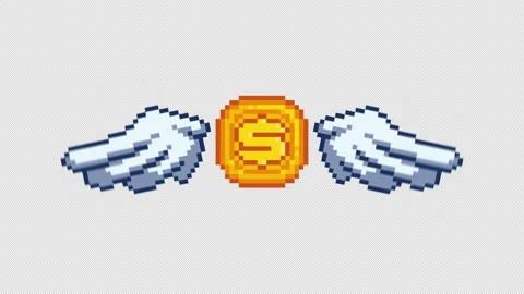 Pixel illustration loop animation of winged coin with the dollar symbol moving Vidéo 249515794