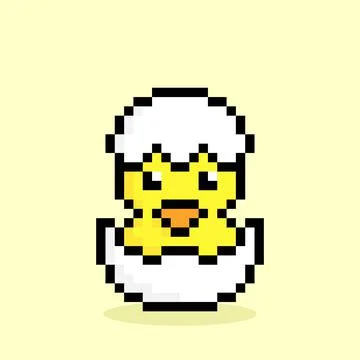Pixel image of a baby duck hatching in its egg for game assets. イラスト素材