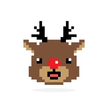 Pixel image of deer with red nose. fawns for 8 bit game assets Illustrazione stock