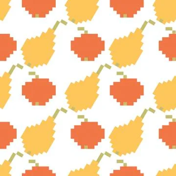 Pixel image of fruit, Apple and pear. Vector seamless pattern on white backgr Illustrazione stock