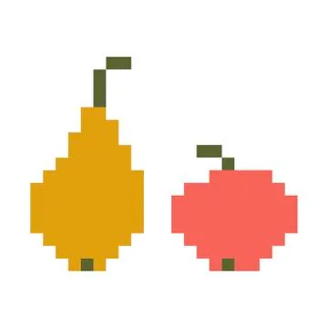 Pixel image of fruit, Apple and pear. Vector illustration on white background Stock Illustration