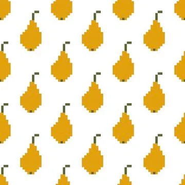 Pixel image of fruit, pear. Vector seamless pattern on white background Stock Illustration