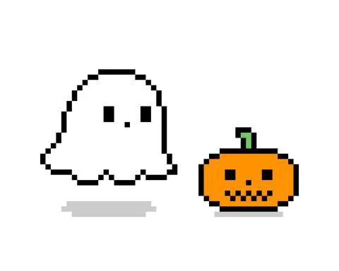 Pixel image of ghost and pumpkin for game assets. Illustrazione stock