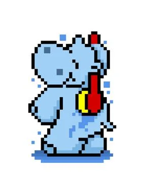 Pixel image of a hippo bathing for 8 bit game assets Stock Illustration