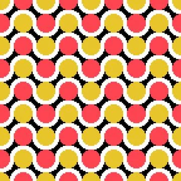 Pixel Interlocking Wave Polka Dot Seamless Pattern Stock-Illustration