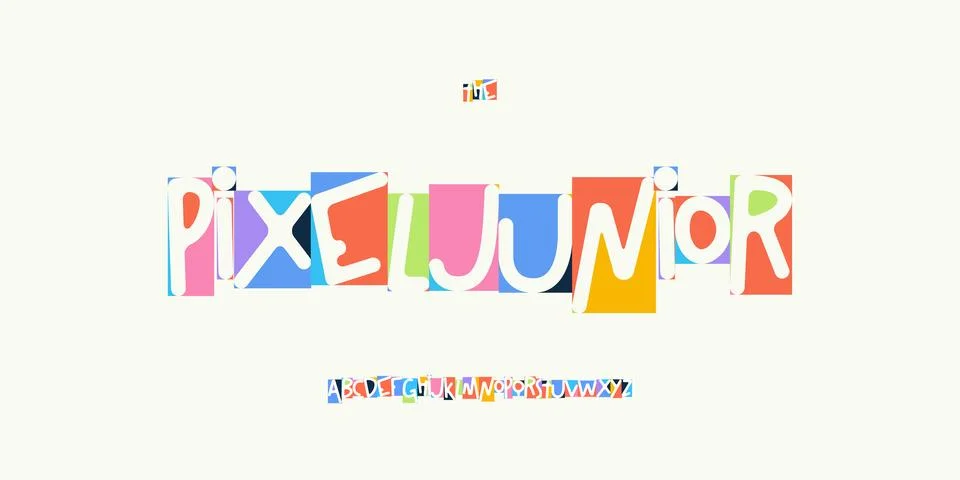 Pixel Junior Font Fun Kid Edtech Logo Cartoon Alphabet Vector English Letter Set Stock Illustration