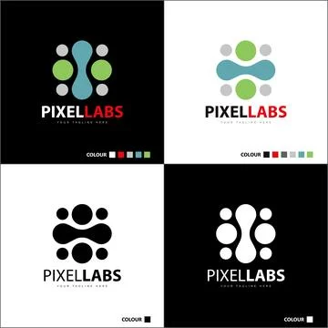 Pixel labs molecule modern pixel sign logo set template design Stock Illustration