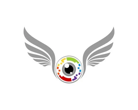 Pixel lens eye with spread wings logo Stock Illustration