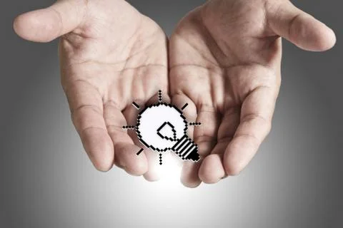Pixel light bulb sign as concept Stock Illustration