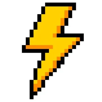 Pixel lightning bolt on white background. 8 bit pixel thunderbolt sign. Stock Illustration