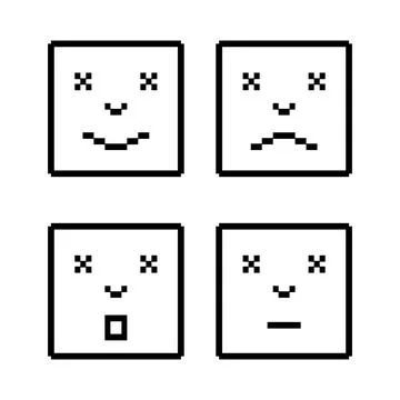 Pixel linear square vector faces with emotions Stock Illustration