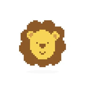 Pixel lion head image for 8 bit game assets. Stock Illustration