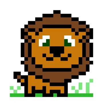 Pixel lion image for 8 bit game assets Illustrazione stock