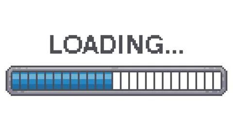 Pixel loading bar. Retro 8 bit game interface. Download progress status frame Stock Illustration