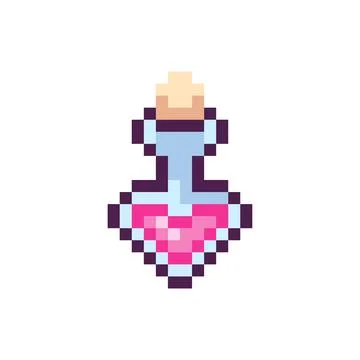 Pixel love potion, valentines day , 8 bit, retro, y2k pixel icon on a compl.. Stock Illustration