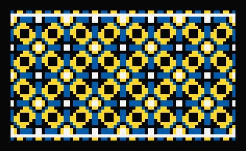 Pixel Lviv Lattice Pattern in Yellow Blue on Black 스톡 일러스트