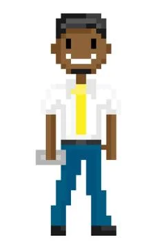 Pixel Man in Suit with Object, Superhero Vector Illustrazione stock