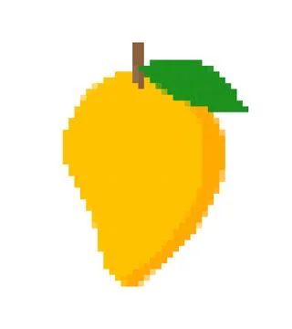 Pixel mango fruit, pixilated mango for icon, pixel mango for illustration Stock Illustration