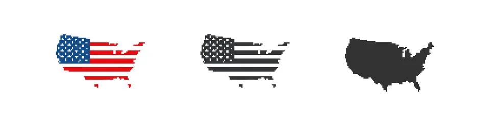 Pixel map and flag USA. 8-bit United States of America patriotic emblems se.. Stock Illustration