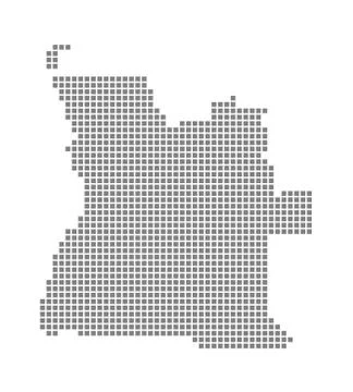 Pixel map of Angola. Vector dotted map of Angola isolated on white background 스톡 일러스트
